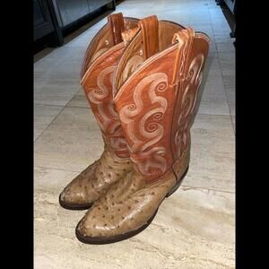 Tony Lama El Rey Vintage Exotic Ostrich Cowboy Boots Full Quill Men’s 8‎ EE